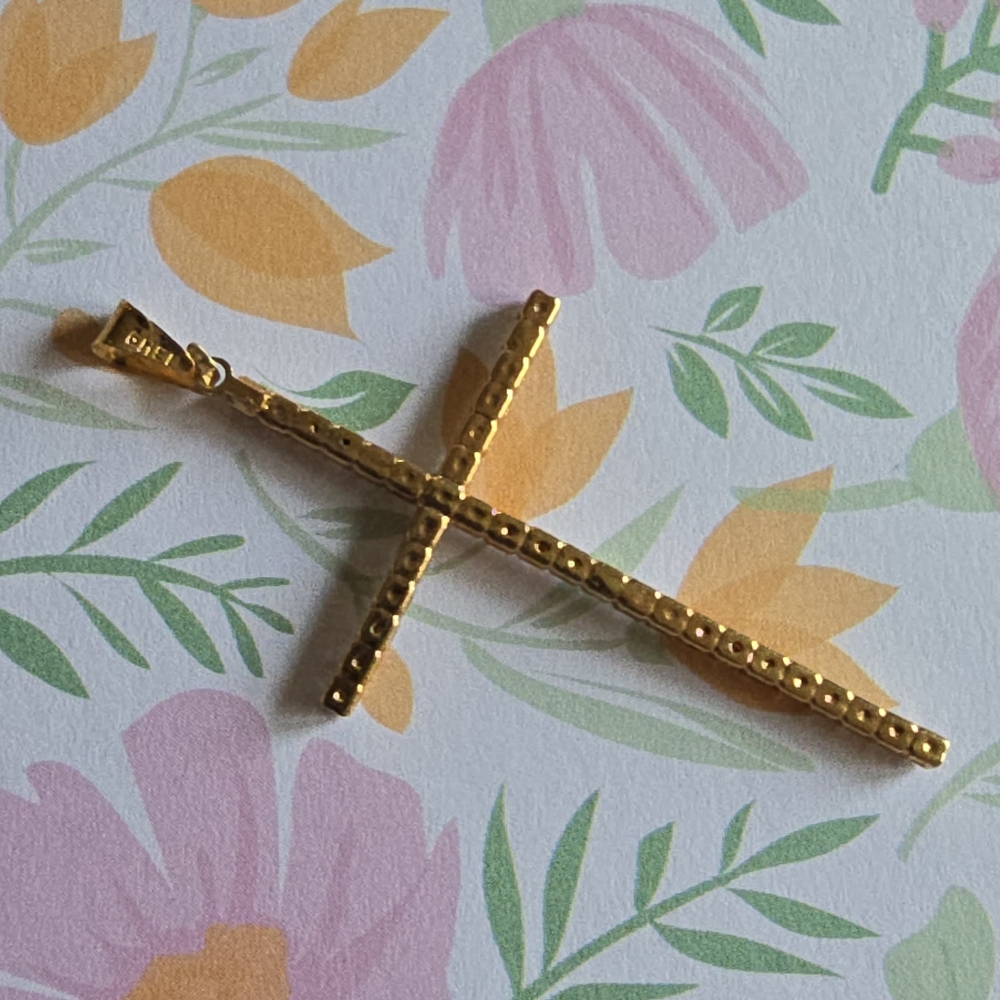 Cross pendant gold tone clear rhinestones religious christian jewelry - Picture 6 of 11